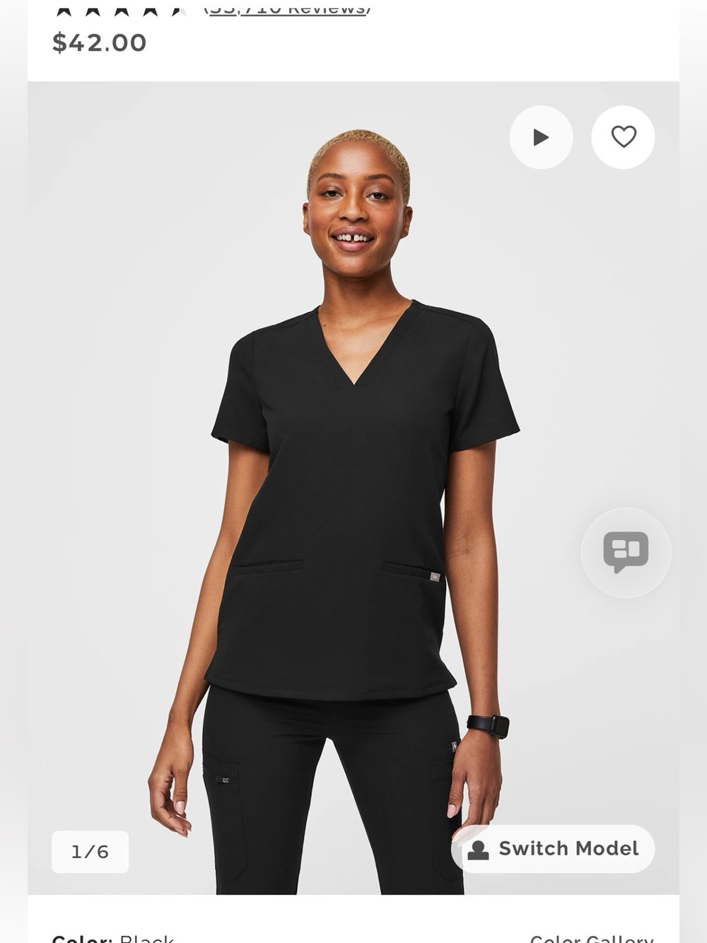 FIGS Black Casma 3-pocket Scrub Top and Uman relaxed jogger scrub pant